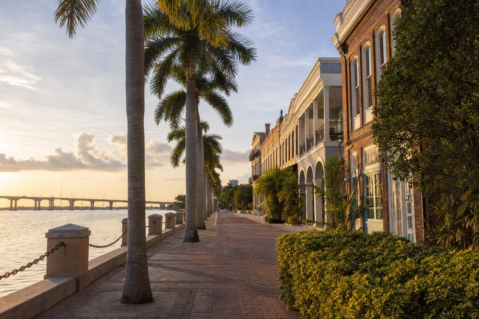 Downtown Fort Myers River District waterfront along the Caloosahatchee River