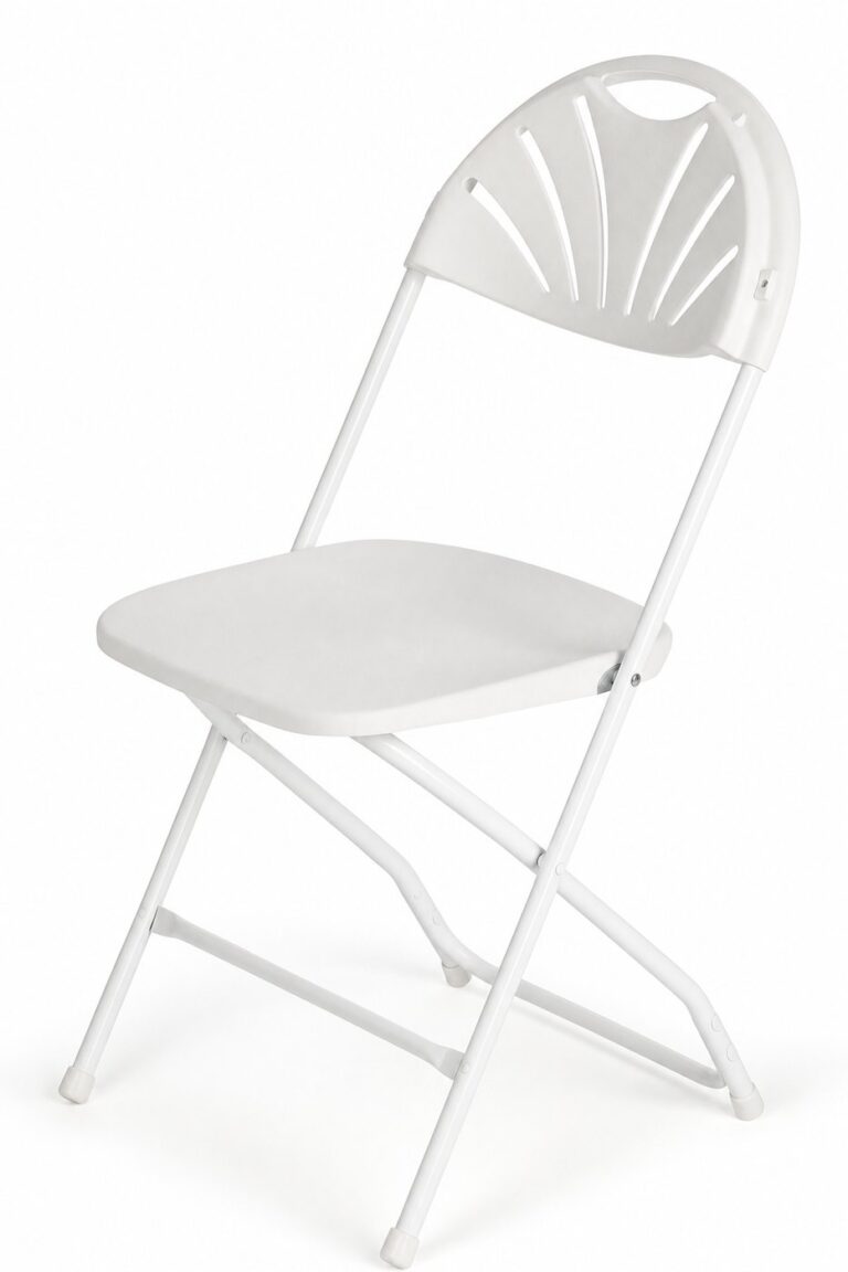 White Fanback Folding Chair rental — Creative Events & Rentals, Fort Myers FL